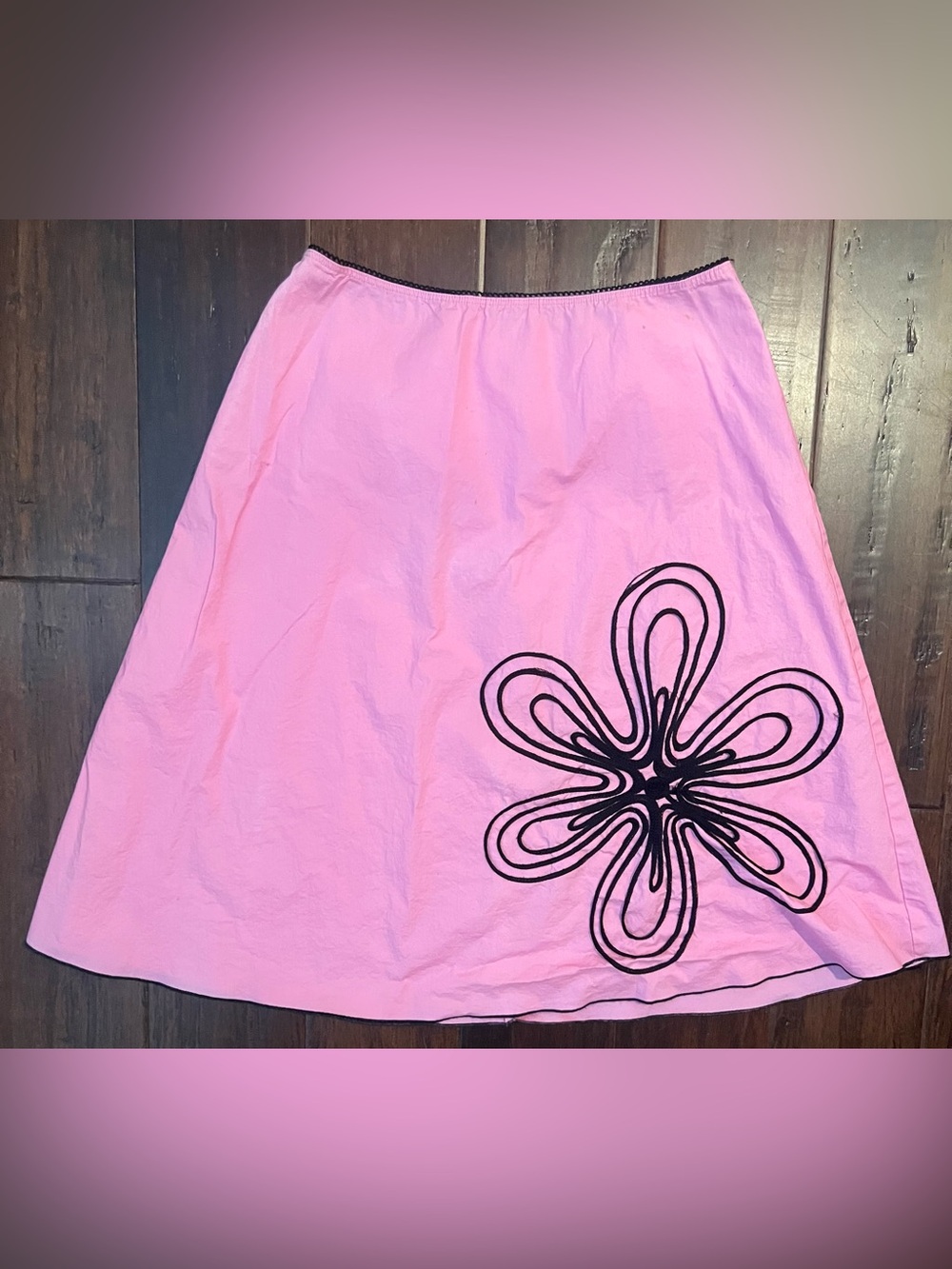 HeartSoul Pink A-Line Skirt with Black Floral Accent - a piece needs to be sewed